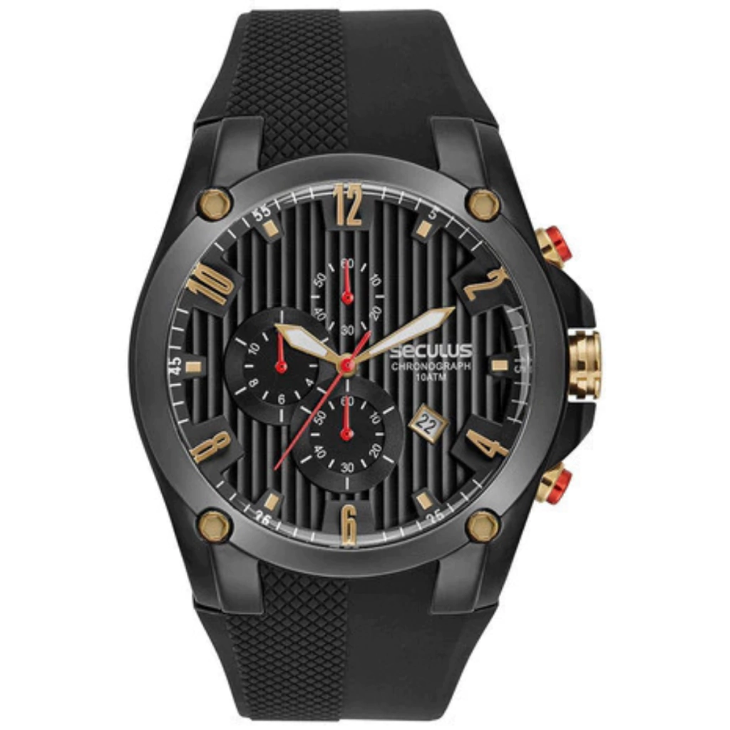Relógio Seculus Esportivo Cronografo Preto Silicone 44280gps Preto Preto Preto