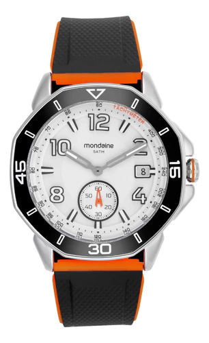 Relógio Masculino Mondaine Tachymeter Prata Silicone Preto Preto Laranja Branco