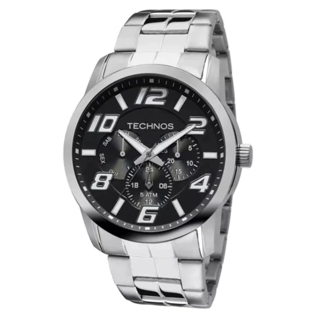 Relógio Masculino Technos Prateado Pulseira Aço 6p29afts/1p
