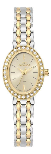 Relógio Technos Feminino Mini Joia Oval Bicolor Prata Dourad Prateado Dourado Dourado