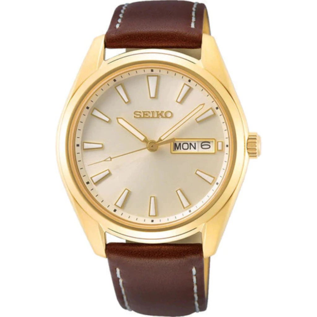 Seiko SUR450 Relógio Masculino Dourado com Pulseira de Couro