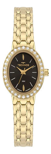 Relógio Technos Feminino Mini Joia Dourado Pequeno Preto Dourado Preto Preto