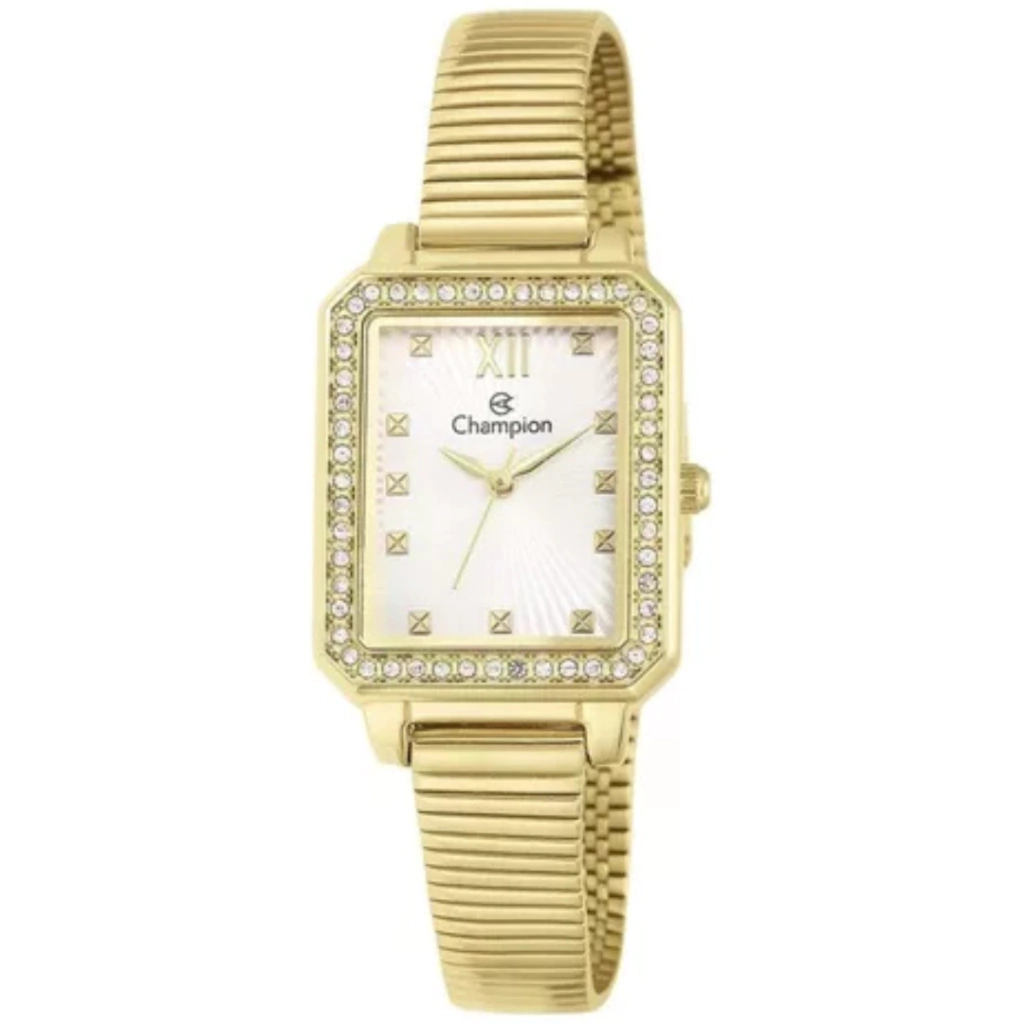 Relógio Champion Feminino Ref: Cf24171h Retangular Dourado Fundo Branco