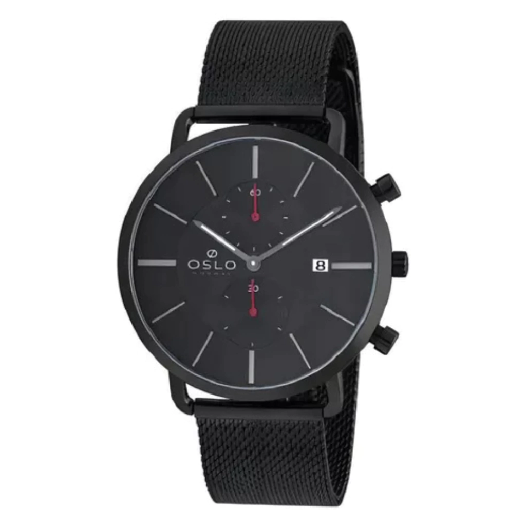Relógio Oslo Original Masculino Preto Slim Com Cronógrafo