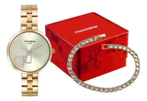Relógio Mondaine Dourado Feminino Coração E Pulseira Riviera Dourado Dourado Dourado
