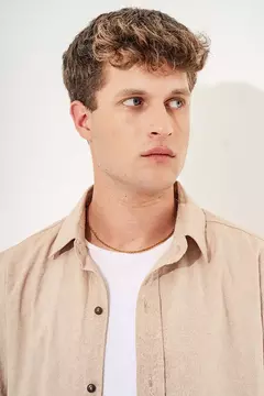 CAMISA LINO BADGER BEIGE - comprar online