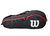Bolso raquetero Wilson Advantage 6PK 2025 de color negro con cierres rojos, ideal para transportar raquetas de tenis, con logo Wilson visible.