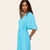 Vestido Morena Rosa Midi Decote V Barra Assimétrica Azul - comprar online