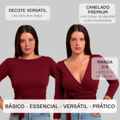 Blusa Transpassada Cropped Envelope Canelada Multiuso Slim Vinho na internet