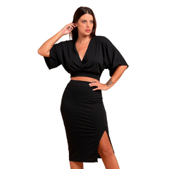 Blusa Manga Morcego + Saia Lápis Fenda Lateral Slim Preta - comprar online