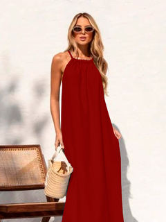 Vestido Longo Costas Nuas Frente Única com Fenda Lateral