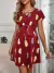 Vestido con cinturón con estampado de pluma de cuello con abertura de ojo
