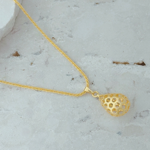 Colar Trançado Balão Vazado Banhado a Ouro 18k Hipoalergênico