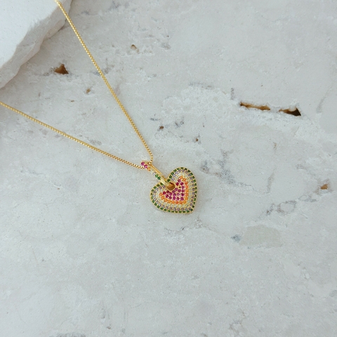 Colar Veneziana Coração Zircônia Banhado a Ouro 18k Hipoalergênico