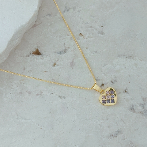 Colar Mini Bolinhas Coração Zircônia Banhado a Ouro Hipoalergênico