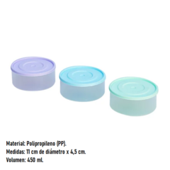 Pack x 10 Hermético Redondo 450ml MJ (NUEVOS COLORES AZUL VERDE Y BEIGE) - comprar online