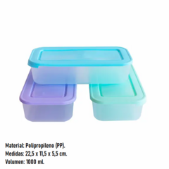 Pack x 10 Hermético Rectangular 1000ml MJ (NUEVOS COLORES AZUL VERDE Y BEIGE) - comprar online