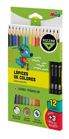 lapiz color pizzini triangular x 12 unid + 3 negros