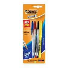 kit bic escolar cristal x 3 + resaltador