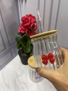 Vaso vidrio moño con sorbete . 3362