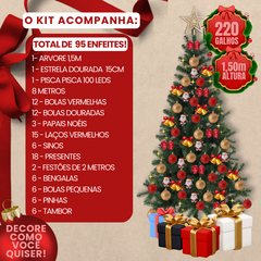 Arvore De Natal Decorada Pinheiro 1,5M 220Galhos+95 Enfeites - comprar online