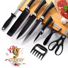 Kit de Facas Cozinha Churrasco Premium Inóx 8 Peças+ Brinde
