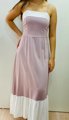 vestido longo com detalhe em branco - comprar online