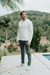 Camisa Masculina Manga Longa Maquinetada - Off White - comprar online