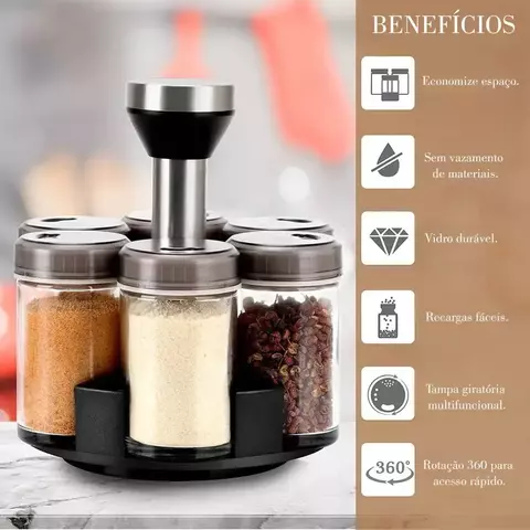 Porta Tempero Especiarias Frasco Vidro Suporte Organizador Potes OT-020