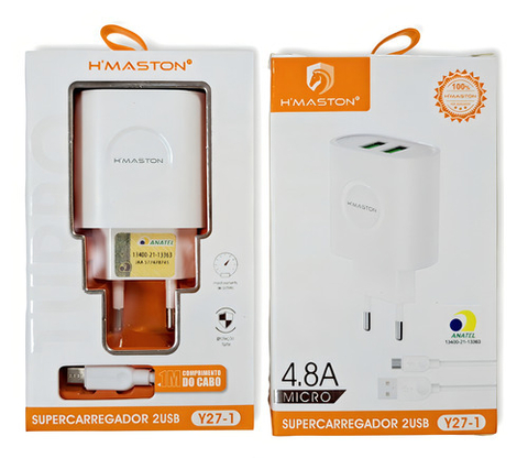 Carregador Turbo H'Maston Y27-1 / Y45-1 Tipo V8 2 USB 4.8A