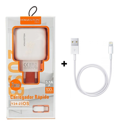 Carregador Turbo H'Maston Y24-2 Compatível Iphone 2 USB 5.1A 25W