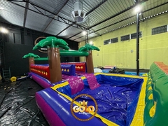 ESCORREGA RADICAL DUPLO C/ PISCINA - C/ MOTOR - 9.0m x 2.30m x 3.45m - Gold Brinquedos Infláveis