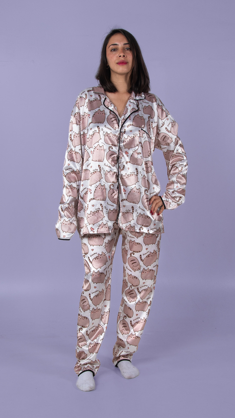 Pijama CAMISERO adulto SATEN INVIERNO - PUSHEEN - comprar online