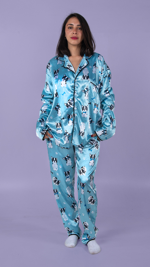 Pijama CAMISERO adulto SATEN INVIERNO - PERRITO - comprar online