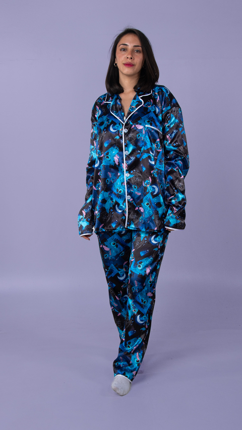 Pijama CAMISERO adulto SATEN INVIERNO - STITCH - comprar online