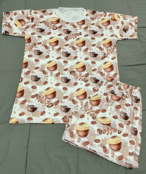 Pijamas Adultos Verano FULL PRINT con bolsillo CAFE