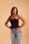 Blusa sem Alça FL Detalhe Peplum Cotton - Preta