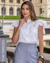 Blusa ML Blusa Social com Babado na Manga - Branca