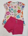 Conjunto Infantil Feminino Blusa Estampas Flores + Short Rosa - comprar online