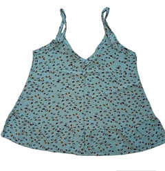 MUSCULOSA DE FIBRANA ESTAMPADA CON TIRITAS Y VOLADOS en internet