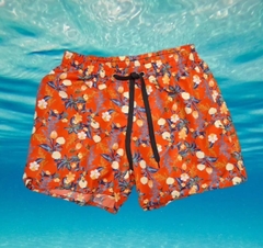 Short de Baño rosas fondo rojo