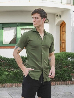 Camisa Lino cuello Mao -Manga corta