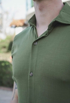 Camisa Lino cuello Mao -Manga corta - comprar online