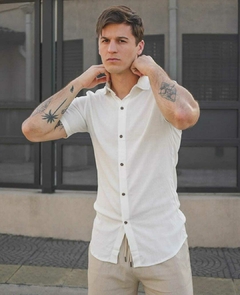 Camisa Lino cuello Mao -Manga corta en internet