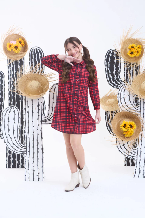Vestido Chemise Xadrez - Vermelho