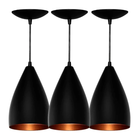 Kit 3 Pendentes Vegas (Preto Textura / Bronze)