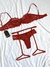 Conjunto Seduction Vermelho em Tule Transparente e Renda com Fios Dourados