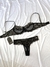 Conjunto Seduction Preto em Tule Transparente e Renda com Fios Dourados