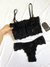 Conjunto Euphoria Preto em Renda com Sutiã Mini Corset e Calcinha com Forro de Algodão