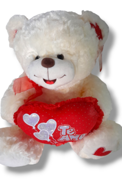 Oso con corazón te amo con moño y corazon rojo